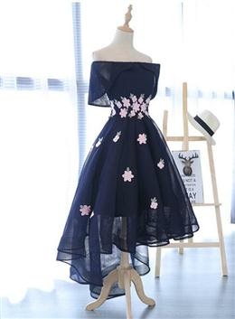 Picture of Charming Navy Blue Tulle Party Dresses with Flowers, Cute Prom Dresses